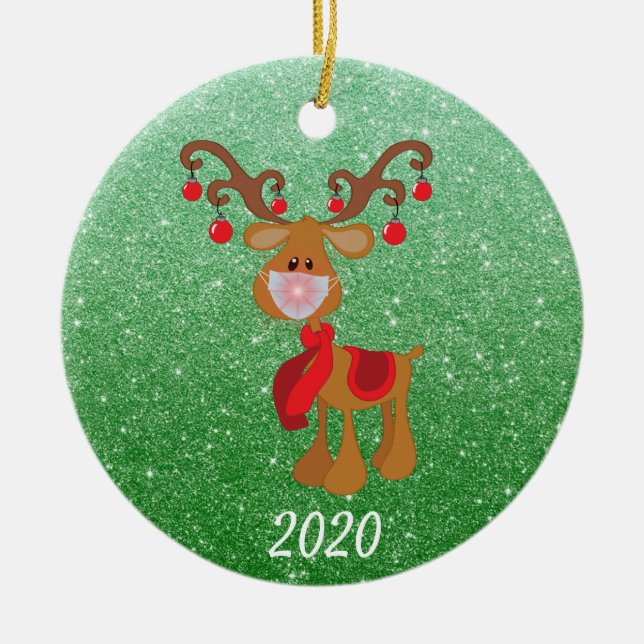 Weihnachtsmaske Rudolph Reindeer 2020 Keramik Ornament (Vorne)