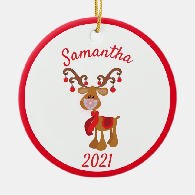 Weihnachtsmaske Rudolph Reindeer 2021 Keramik Ornament (Vorne)