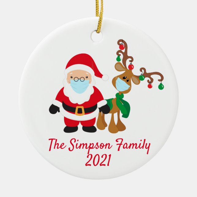 Weihnachtsmaske Santa Reindeer 2021 Custom Keramik Ornament (Vorne)