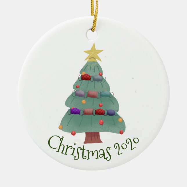 Weihnachtsmaske Tree Covid 2020 Keramik Ornament (Vorne)