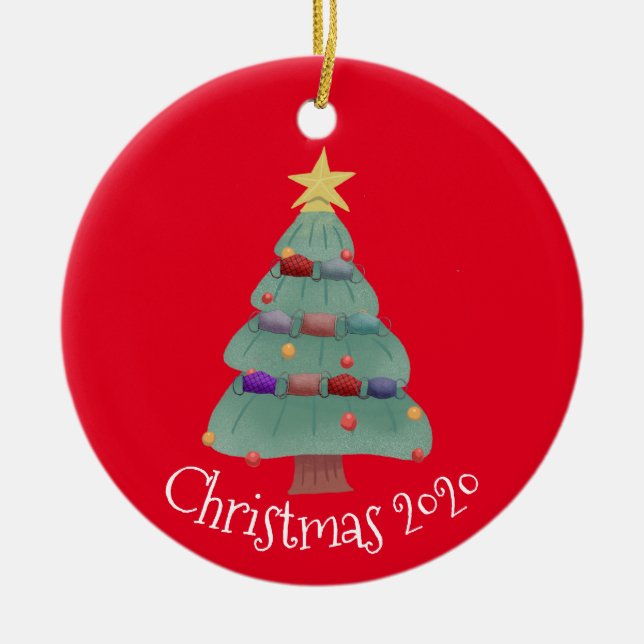 Weihnachtsmaske Tree Covid 2020 Keramik Ornament (Vorne)