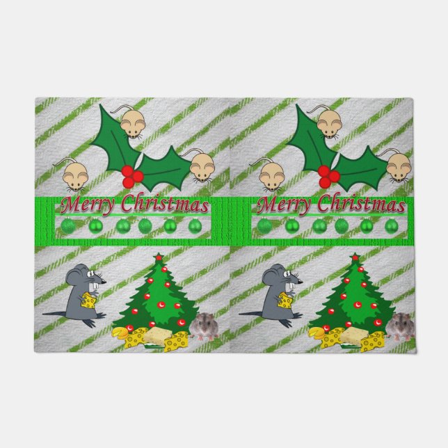 Weihnachtsmatte Frohe Weihnachtsmäuse Fußmatte (Vorderseite)