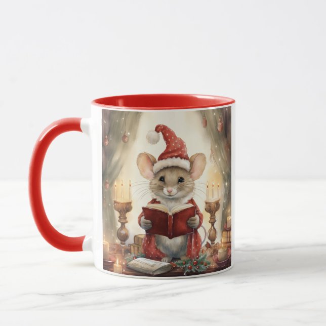 Weihnachtsmaus beim Lesen Tasse (Links)