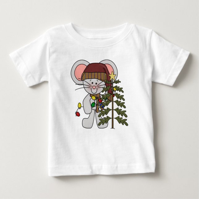 Weihnachtsmaus, die Baum verziert Baby T-shirt (Vorderseite)