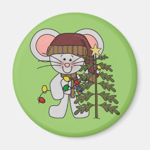 Weihnachtsmaus, die Baum verziert Magnet