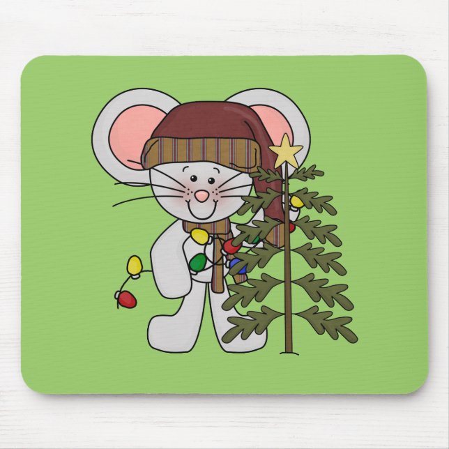 Weihnachtsmaus, die Baum verziert Mousepad (Vorne)