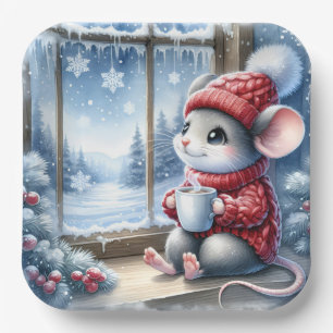 Weihnachtsmaus im Fenster Pappteller