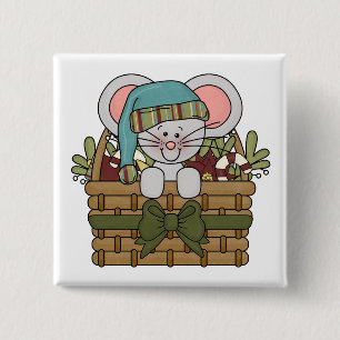 Weihnachtsmaus im Korb Button