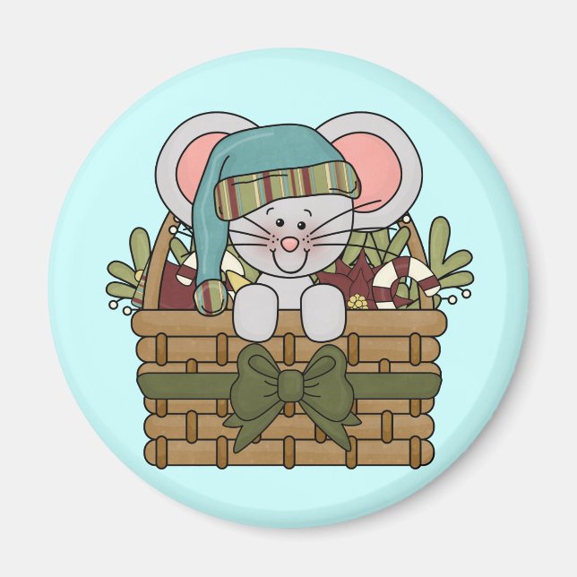 Weihnachtsmaus im Korb Magnet (Vorne)