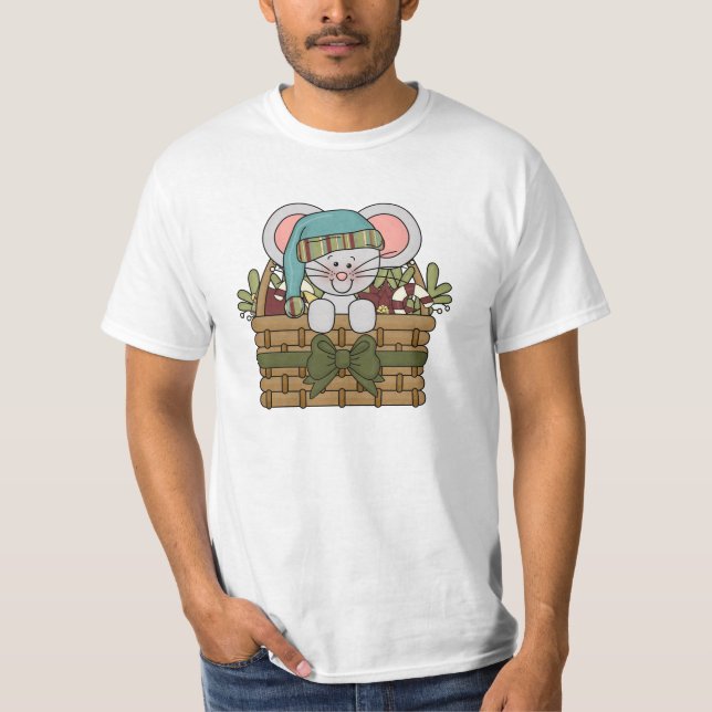 Weihnachtsmaus im Korb T-Shirt (Vorderseite)