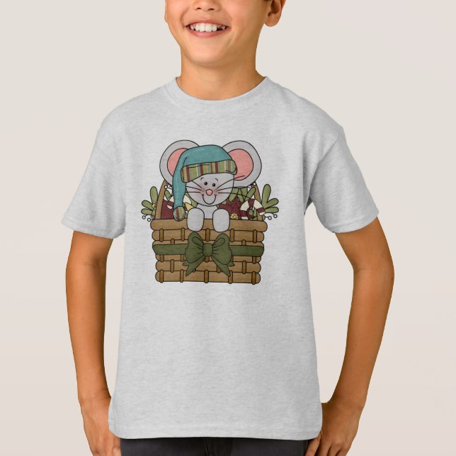 Weihnachtsmaus im Korb T-Shirt (Vorderseite)