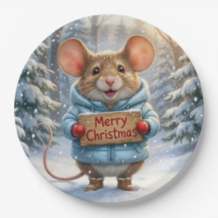 Weihnachtsmaus im Winterwald Pappteller