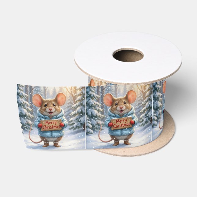 Weihnachtsmaus im Winterwald Satinband (Spule)