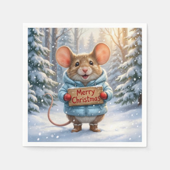 Weihnachtsmaus im Winterwald Serviette (Vorderseite)