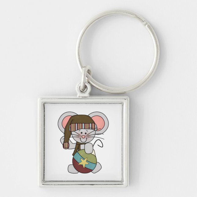 Weihnachtsmaus mit Verzierung Schlüsselanhänger (Vorne)