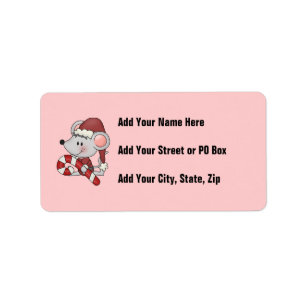 Weihnachtsmaus mit Zuckerstange Adressaufkleber