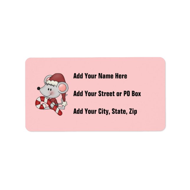 Weihnachtsmaus mit Zuckerstange Adressaufkleber (Vorne)