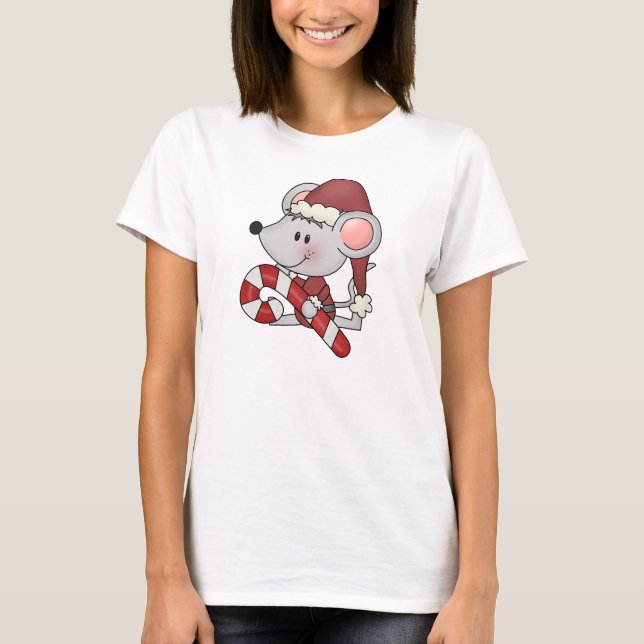 Weihnachtsmaus mit Zuckerstange T-Shirt (Vorderseite)