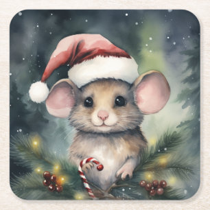 Weihnachtsmaus Rechteckiger Pappuntersetzer