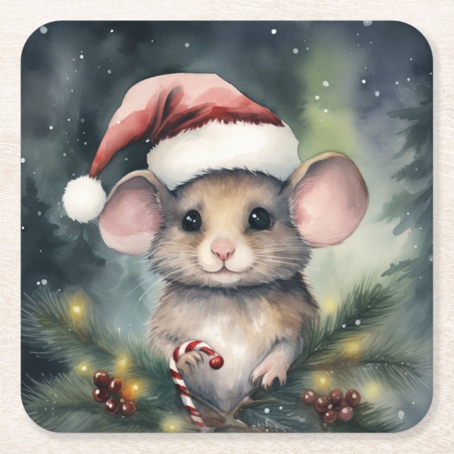 Weihnachtsmaus Rechteckiger Pappuntersetzer (Vorderseite)