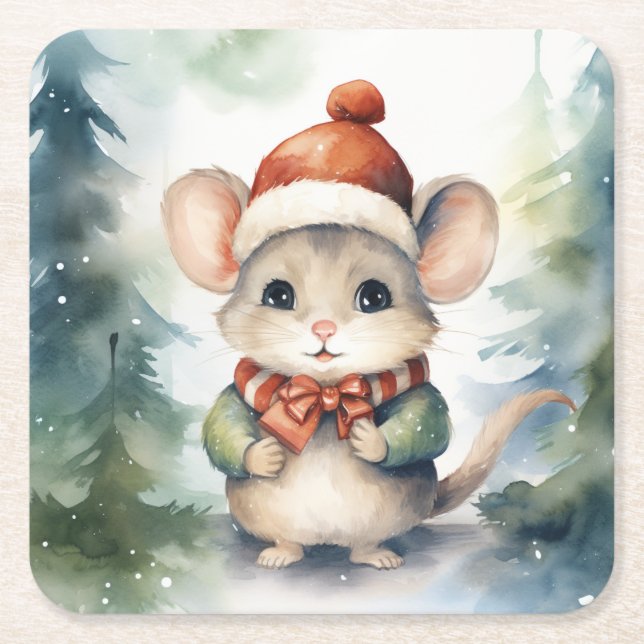 Weihnachtsmaus Rechteckiger Pappuntersetzer (Vorderseite)