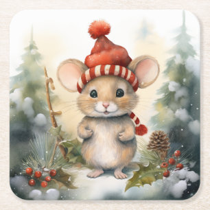 Weihnachtsmaus Rechteckiger Pappuntersetzer