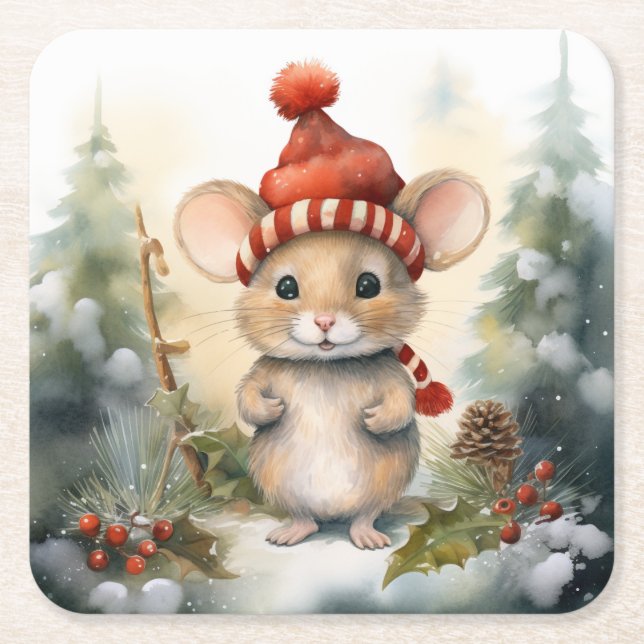 Weihnachtsmaus Rechteckiger Pappuntersetzer (Vorderseite)