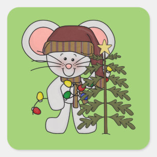 Weihnachtsmäuse-Dekorationsbaum Quadratischer Aufkleber