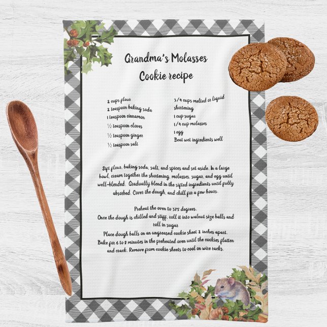 Weihnachtsmäuse Heilige Rezept Keepake Grau Karier Geschirrtuch (Von Creator hochgeladen)