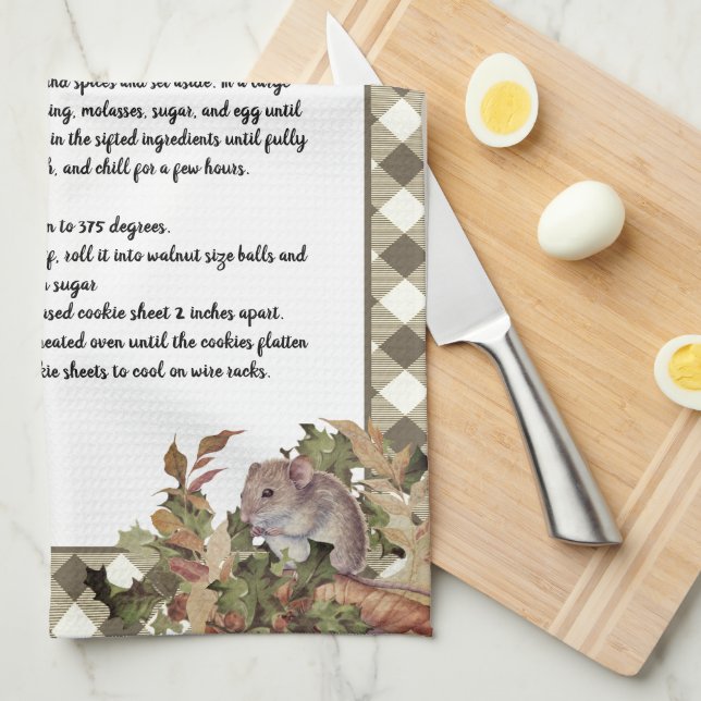 Weihnachtsmäuse Heilige Rezept Keepake Tan Kariert Geschirrtuch (Viertel Falte)
