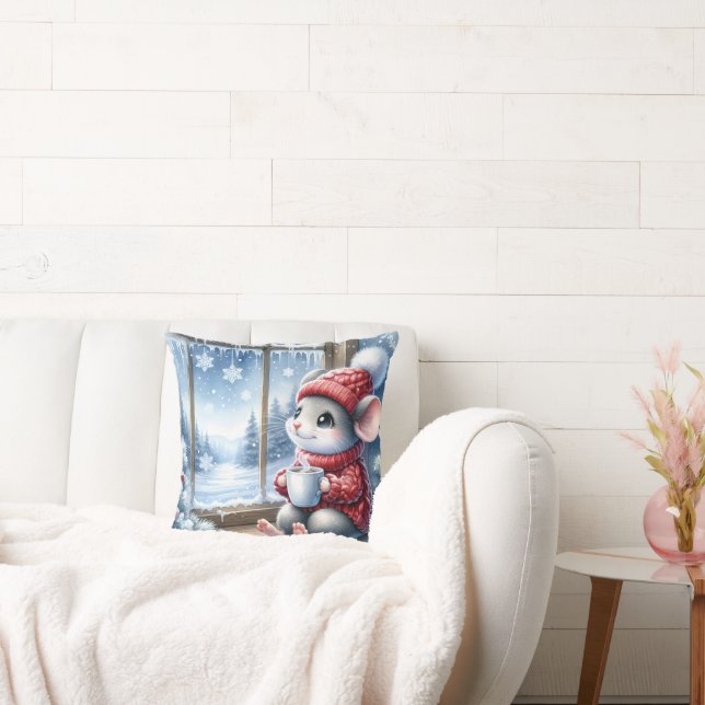 Weihnachtsmäuse im Fenster mit heißem Kakao Kissen (Liege)