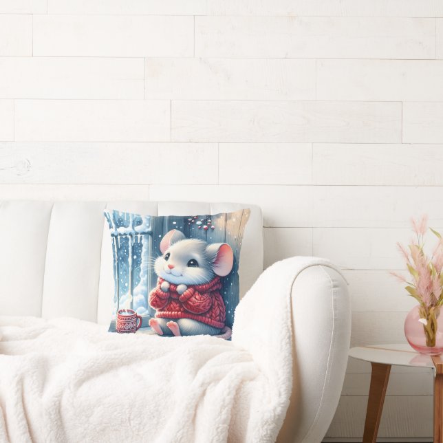 Weihnachtsmäuse im Winterfenster Kissen (Liege)