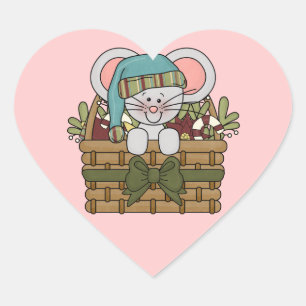 Weihnachtsmäuse in Basket Herz-Aufkleber