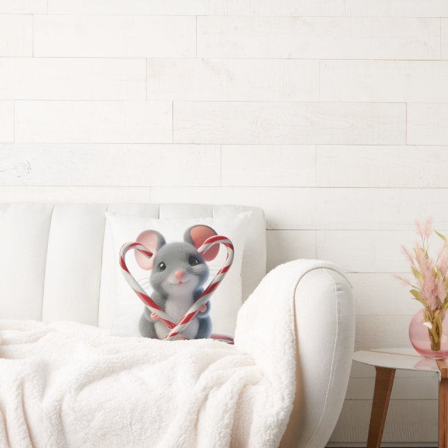 Weihnachtsmäuse mit Candy Cane Herz Kissen (Liege)
