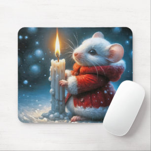 Weihnachtsmäuse mit glühender Kerze Mousepad