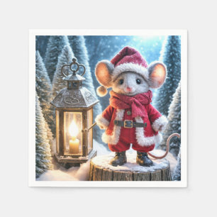 Weihnachtsmäuse mit glühender Laterne Serviette