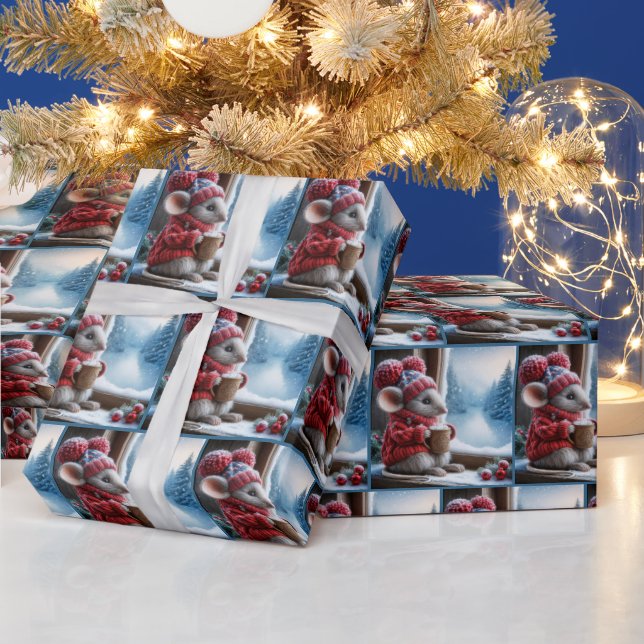 Weihnachtsmäuse mit heißem Kakao Geschenkpapier (Feiertage)