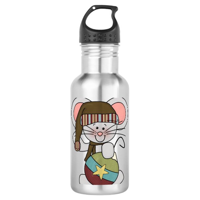 Weihnachtsmäuse mit Ornament Edelstahlflasche (Vorderseite)