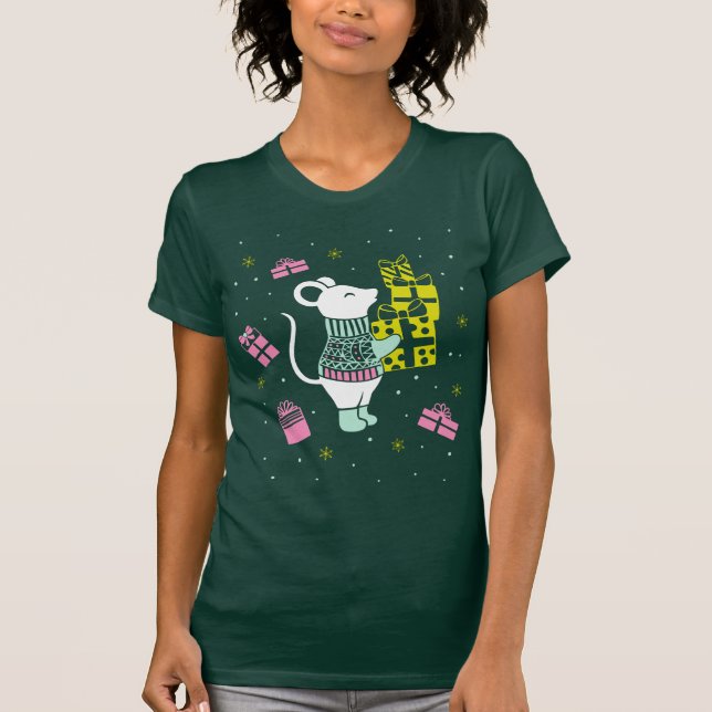 Weihnachtsmäuse mit Präsentation Illustration T-Shirt (Vorderseite)