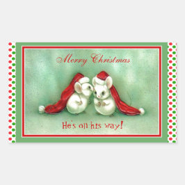 Weihnachtsmäuse mit Roten Weihnachtsmannmützen Rechteckiger Aufkleber