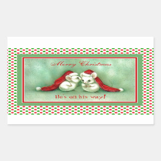Weihnachtsmäuse mit Roten Weihnachtsmannmützen Rechteckiger Aufkleber