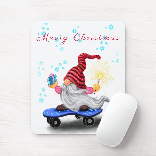 Weihnachtsmäuse Pad Geschenk Skater Gnome mit Gesc Mousepad (Mit Mouse)