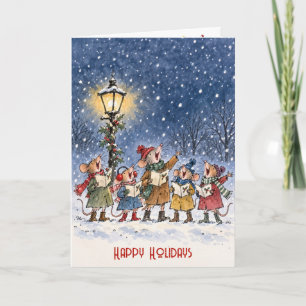 Weihnachtsmäuse singen Weihnachtslieder in Schneef Karte