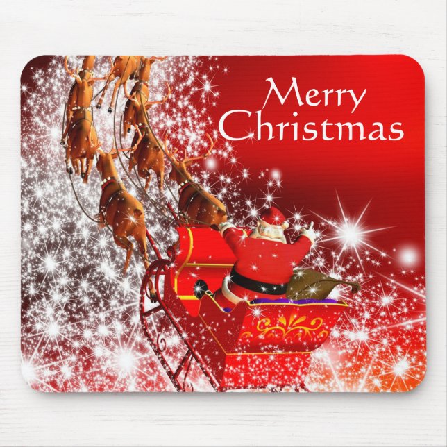 Weihnachtsmäuse/Weihnachtsmann und Schlitten Mousepad (Vorne)