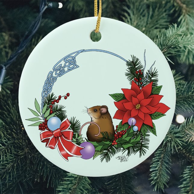 Weihnachtsmäuse Wreath Keramik Ornament (Von Creator hochgeladen)