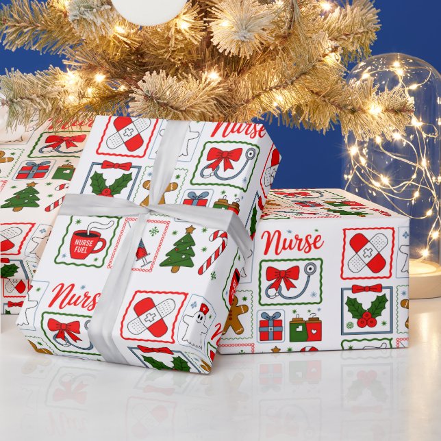 Weihnachtsmedizinerin mit Stethoskop Weihnachtskra Geschenkpapier (Feiertage)