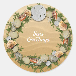 Weihnachtsmeere & Grüße Seesterne Muscheln Runder Aufkleber