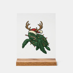 Weihnachtsmeeresschildkröte Rentier Vintage-Stich  Acrylschild