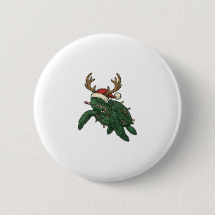 Weihnachtsmeeresschildkröte Rentier Vintage-Stich  Button