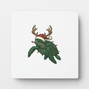 Weihnachtsmeeresschildkröte Rentier Vintage-Stich Fotoplatte